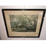 A framed & glazed print 'The first steeple chase on record, the finish' after H.