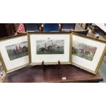 A set of 3 framed & glazed hunting scene prints