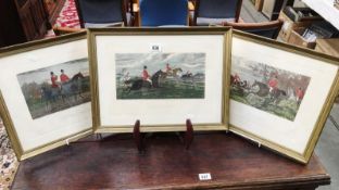 A set of 3 framed & glazed hunting scene prints