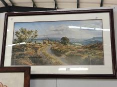 A framed & glazed print of a hillside farm (original was by Rex N.