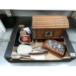 A mixed lot including wooden musical caravan, dressing table vanity set, lighters,