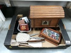 A mixed lot including wooden musical caravan, dressing table vanity set, lighters,