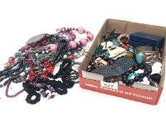 A box of costume jewellery including bead necklaces, brooches & bracelets etc.