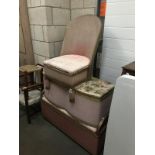 3 1930's pink loom items including 2 ottomans and a chair