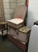 3 1930's pink loom items including 2 ottomans and a chair