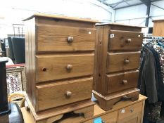 A pair of 3 drawer pine bedside chest of drawers