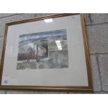 A watercolour of horses coming over the sticks at Hexham races signed by Kathleen M Sisterson, M.