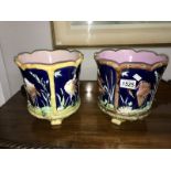 A pair of majolica jardinieres.