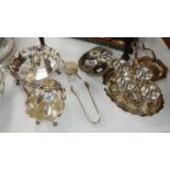 A quantity of silver plate including trays, sweetmeat dish & egg cup stand etc.