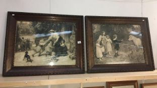 2 wood framed traditional prints including children with horse