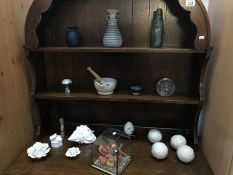 A mixed lot including a stoneware pestle & mortar, paper weights and flower ornaments etc.