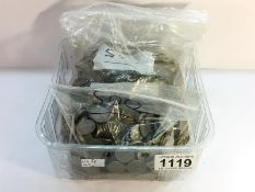 A box of 500 sixpence & threepence (threepenny bit) coins