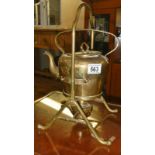 A 19th century brass spirit kettle on stand by Gerbruder Bing,