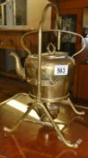 A 19th century brass spirit kettle on stand by Gerbruder Bing,