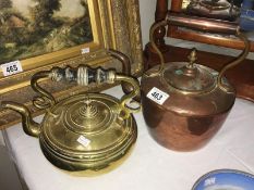 A copper kettle & brass kettle