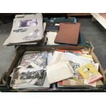 2 boxes of ephemera, post cards, stamps etc.