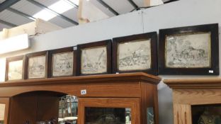 A set of 6 black & white framed prints illustrating early 19th century farming