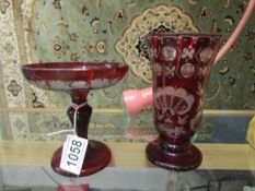 A Bohemian glass vase and comport.