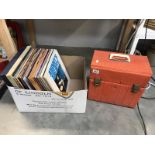 A case and box of LP records