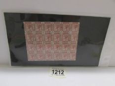 An unused block of 24 Victorian one penny Venetian red stamps.