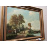 An oil on board rural scene signed H J Korston.