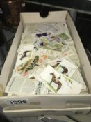 A box of cigarette cards from a variety of manufacturers.
