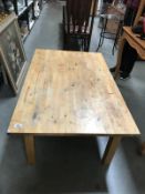 A pine table with block top