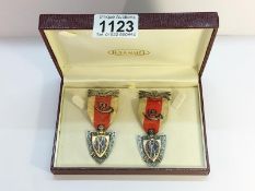 2 silver & enamel fraternal medals for the Grand United order of the Knights of the Golden Horn