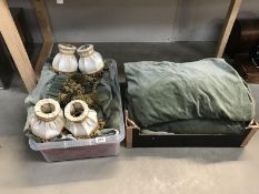 2 boxes of curtains and lamp shades