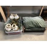 2 boxes of curtains and lamp shades