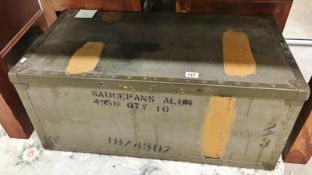 A military storage trunk believed to be for a machine gun