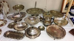 A collection of silver plated items including comport dishes & fruit baskets etc.
