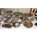 A collection of silver plated items including comport dishes & fruit baskets etc.