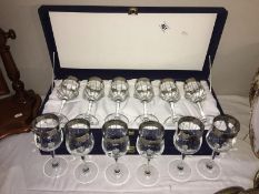 2 cased sets of 6 Italian crystal Christalleria Fumo wine glasses (12 glasses in total)
