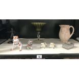 A mixed lot including Beswick jug, bulldog ornaments, glass bowl,