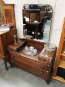 a 1930'S dressing table with bevelled round corner rectangular mirror