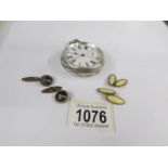 A silver pocket watch, Denison Watch Case Co., Birmingham 1938, cuff links etc.