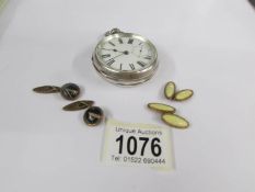 A silver pocket watch, Denison Watch Case Co., Birmingham 1938, cuff links etc.