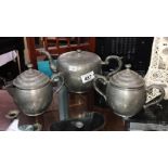 A Nguan Kwang Heng Swatow oriental pewter tea set