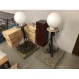 A pair of outdoor globe drive lights.