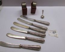 A set of 6 silver handled butter knives (H.