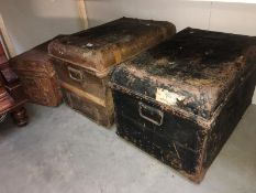 3 old tin trunks