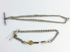 A silver single & double Albert pocket watch chain