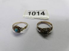 A ring with lozenge shaped cabochon turquoise in 9ct gold,