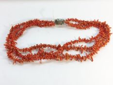 A three tier branch coral necklace,