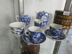 7 items of blue and white including matching teapot, sugar bowl,