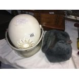 Circa 1960/70's West German police riot helmet with North Rheine Westphalia badge & USSR cap with