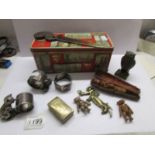 A mixed lot including Jacob's tin with London scenes, cigar holder with case (minus stem),