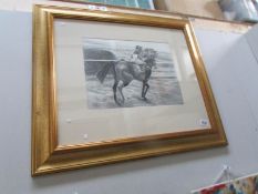 A charcoal of horse and jockey at Hexham racecourse signed by Kathleen M Sisterson M.A dated 2000.