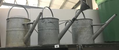 3 galvanised steel watering cans